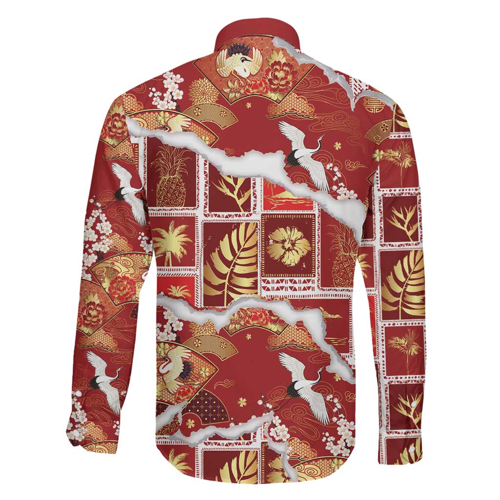 Hawaii Japanese Culture Red Family Matching Tank Maxi Dress and Hawaiian Shirt Spring Cranes Aloha Pattern