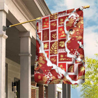Hawaii Japanese Culture Red Garden Flag Spring Cranes Aloha Pattern