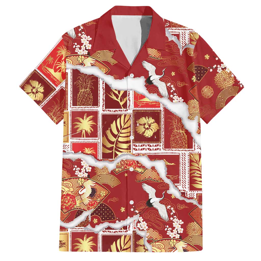 Hawaii Japanese Culture Red Hawaiian Shirt Spring Cranes Aloha Pattern LT01 Red - Polynesian Pride