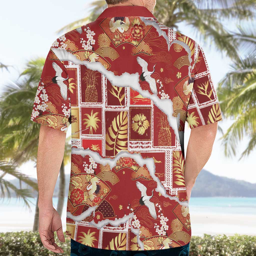 Hawaii Japanese Culture Red Hawaiian Shirt Spring Cranes Aloha Pattern LT01 - Polynesian Pride