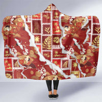 Hawaii Japanese Culture Red Hooded Blanket Spring Cranes Aloha Pattern