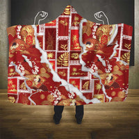 Hawaii Japanese Culture Red Hooded Blanket Spring Cranes Aloha Pattern