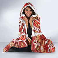 Hawaii Japanese Culture Red Hooded Blanket Spring Cranes Aloha Pattern