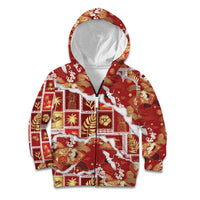 Hawaii Japanese Culture Red Kid Hoodie Spring Cranes Aloha Pattern LT01 Zip Hoodie Red - Polynesian Pride