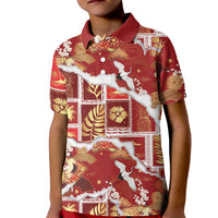 Hawaii Japanese Culture Red Kid Polo Shirt Spring Cranes Aloha Pattern LT01 Kid Red - Polynesian Pride