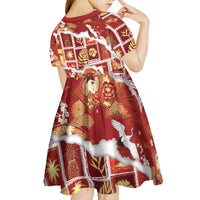 Hawaii Japanese Culture Red Kid Short Sleeve Dress Spring Cranes Aloha Pattern LT01 - Polynesian Pride
