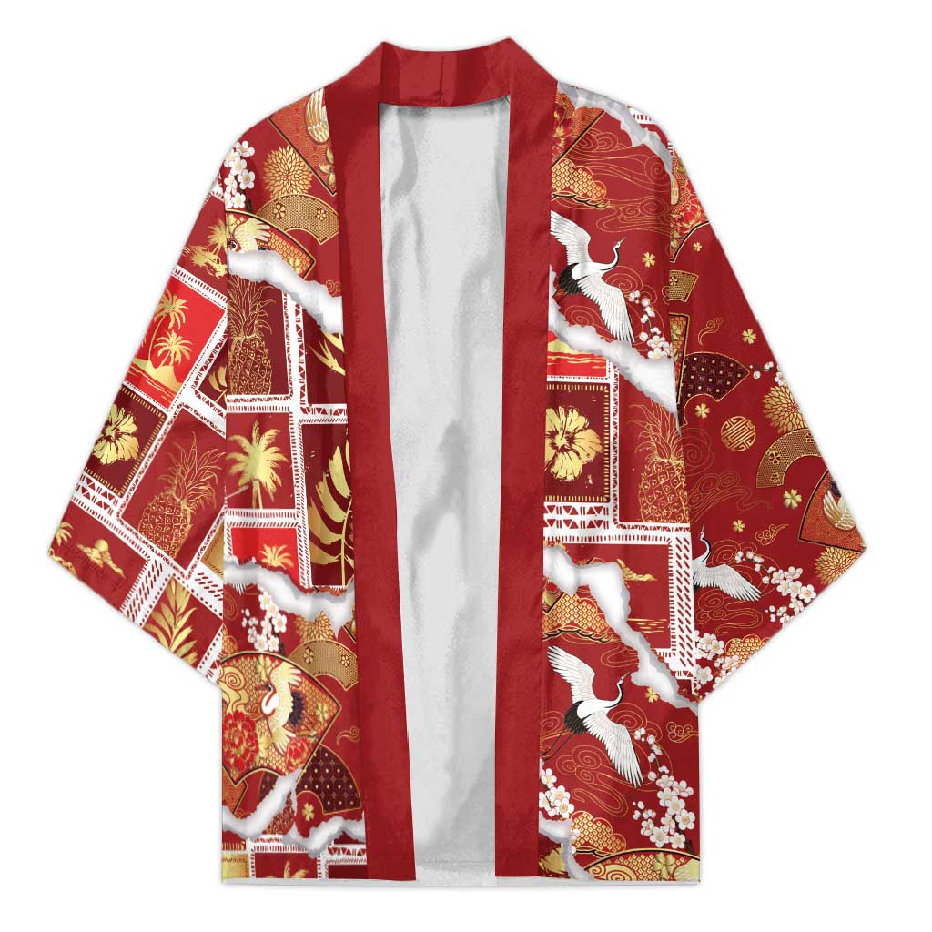 Hawaii Japanese Culture Red Kimono Spring Cranes Aloha Pattern LT01 Unisex Red - Polynesian Pride