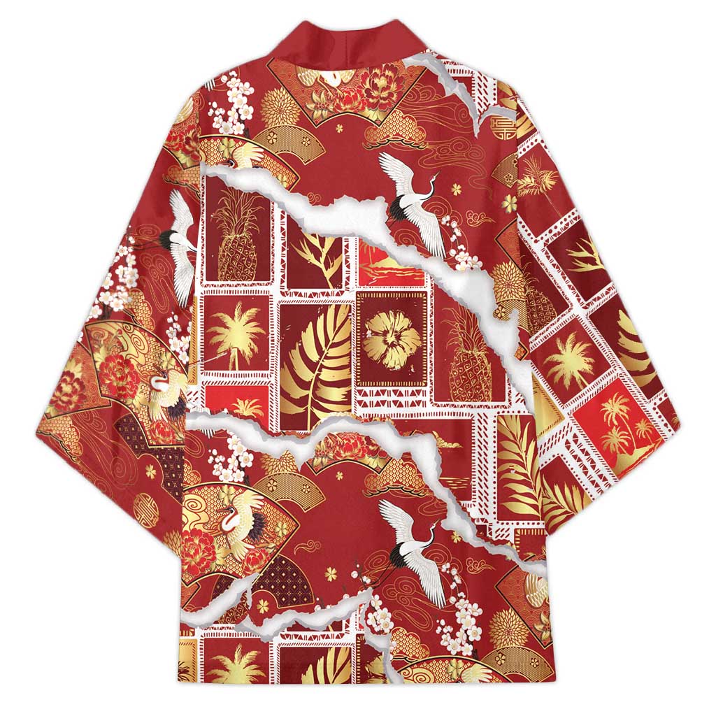 Hawaii Japanese Culture Red Kimono Spring Cranes Aloha Pattern LT01 - Polynesian Pride