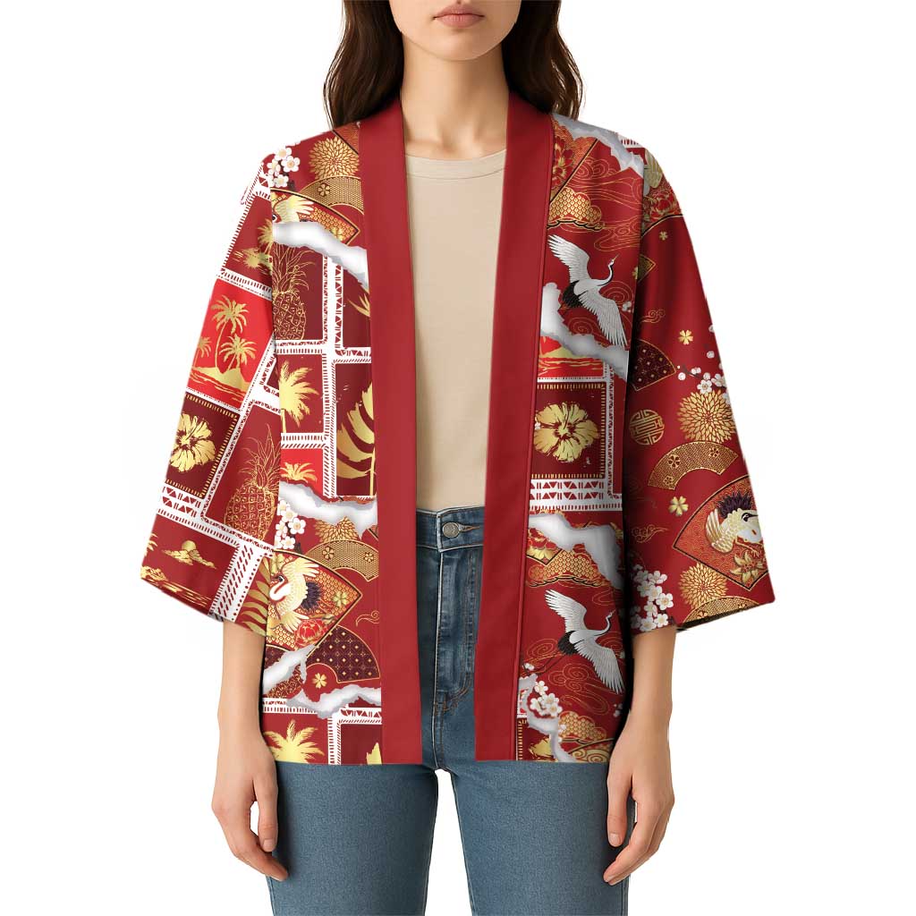 Hawaii Japanese Culture Red Kimono Spring Cranes Aloha Pattern LT01 - Polynesian Pride
