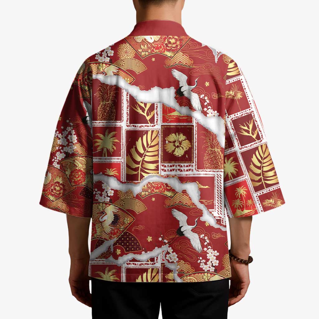 Hawaii Japanese Culture Red Kimono Spring Cranes Aloha Pattern LT01 - Polynesian Pride