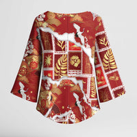 Hawaii Japanese Culture Red Kimono Sleeve Blouse Spring Cranes Aloha Pattern LT01 - Polynesian Pride