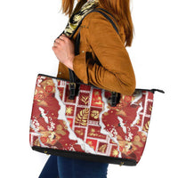 Hawaii Japanese Culture Red Leather Tote Bag Spring Cranes Aloha Pattern