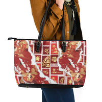 Hawaii Japanese Culture Red Leather Tote Bag Spring Cranes Aloha Pattern