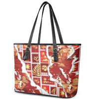 Hawaii Japanese Culture Red Leather Tote Bag Spring Cranes Aloha Pattern
