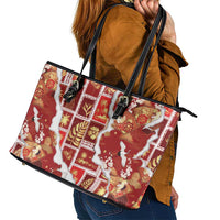 Hawaii Japanese Culture Red Leather Tote Bag Spring Cranes Aloha Pattern