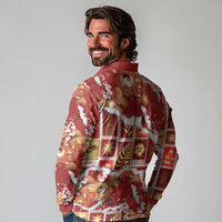Hawaii Japanese Culture Red Long Sleeve Polo Shirt Spring Cranes Aloha Pattern LT01 - Polynesian Pride