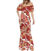 Hawaii Japanese Culture Red Mermaid Dress Spring Cranes Aloha Pattern LT01 - Polynesian Pride