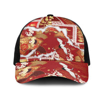 Hawaii Japanese Culture Red Mesh Trucker Cap Spring Cranes Aloha Pattern LT01 One Size Black Red - Polynesian Pride