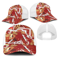 Hawaii Japanese Culture Red Mesh Trucker Cap Spring Cranes Aloha Pattern LT01 - Polynesian Pride