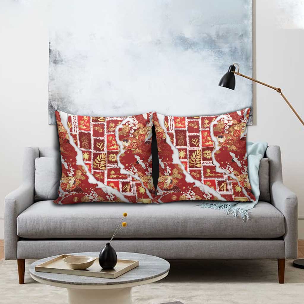 Hawaii Japanese Culture Red Pillow Cover Spring Cranes Aloha Pattern LT01 - Polynesian Pride