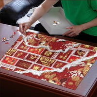 Hawaii Japanese Culture Red Puzzle Spring Cranes Aloha Pattern LT01 - Polynesian Pride