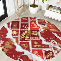 Hawaii Japanese Culture Red Round Carpet Spring Cranes Aloha Pattern LT01 Red - Polynesian Pride