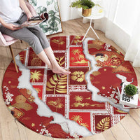 Hawaii Japanese Culture Red Round Carpet Spring Cranes Aloha Pattern LT01 - Polynesian Pride