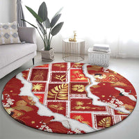 Hawaii Japanese Culture Red Round Carpet Spring Cranes Aloha Pattern LT01 - Polynesian Pride