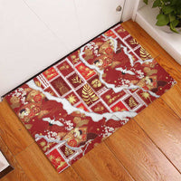 Hawaii Japanese Culture Red Rubber Doormat Spring Cranes Aloha Pattern LT01 - Polynesian Pride