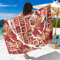 Hawaii Japanese Culture Red Sarong Spring Cranes Aloha Pattern LT01 One Size 44 x 66 inches Red - Polynesian Pride