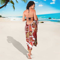 Hawaii Japanese Culture Red Sarong Spring Cranes Aloha Pattern LT01 - Polynesian Pride