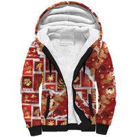 Hawaii Japanese Culture Red Sherpa Hoodie Spring Cranes Aloha Pattern LT01 Unisex Red - Polynesian Pride