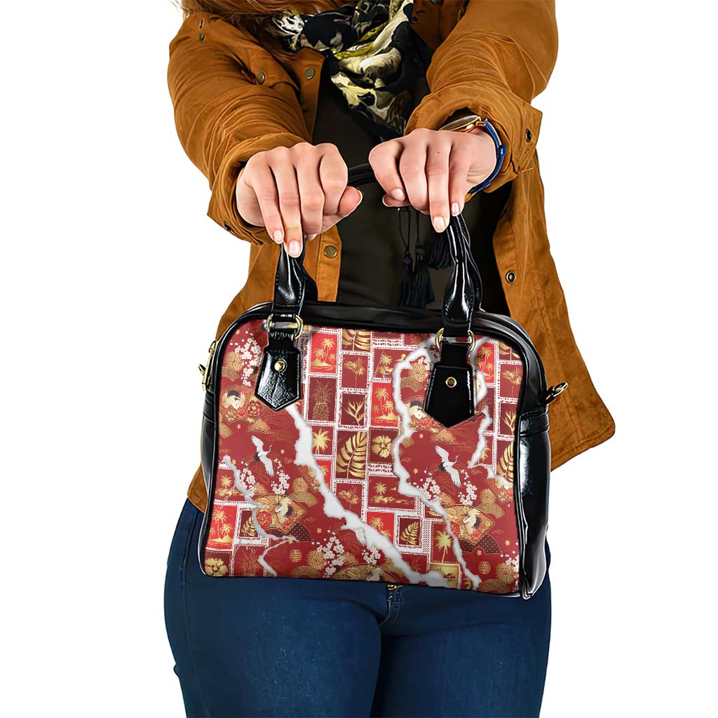 Hawaii Japanese Culture Red Shoulder Handbag Spring Cranes Aloha Pattern LT01 One Size Red - Polynesian Pride