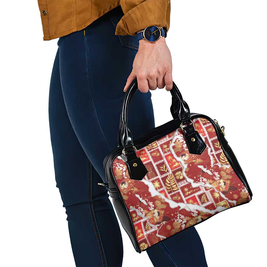 Hawaii Japanese Culture Red Shoulder Handbag Spring Cranes Aloha Pattern LT01 - Polynesian Pride