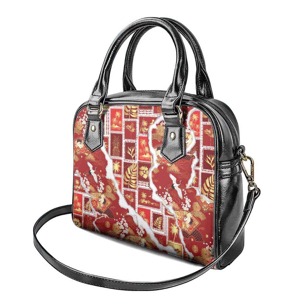 Hawaii Japanese Culture Red Shoulder Handbag Spring Cranes Aloha Pattern LT01 - Polynesian Pride