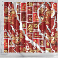 Hawaii Japanese Culture Red Shower Curtain Spring Cranes Aloha Pattern LT01 - Polynesian Pride