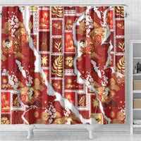 Hawaii Japanese Culture Red Shower Curtain Spring Cranes Aloha Pattern LT01 - Polynesian Pride
