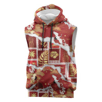Hawaii Japanese Culture Red Sleeveless Hoodie Spring Cranes Aloha Pattern