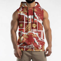 Hawaii Japanese Culture Red Sleeveless Hoodie Spring Cranes Aloha Pattern