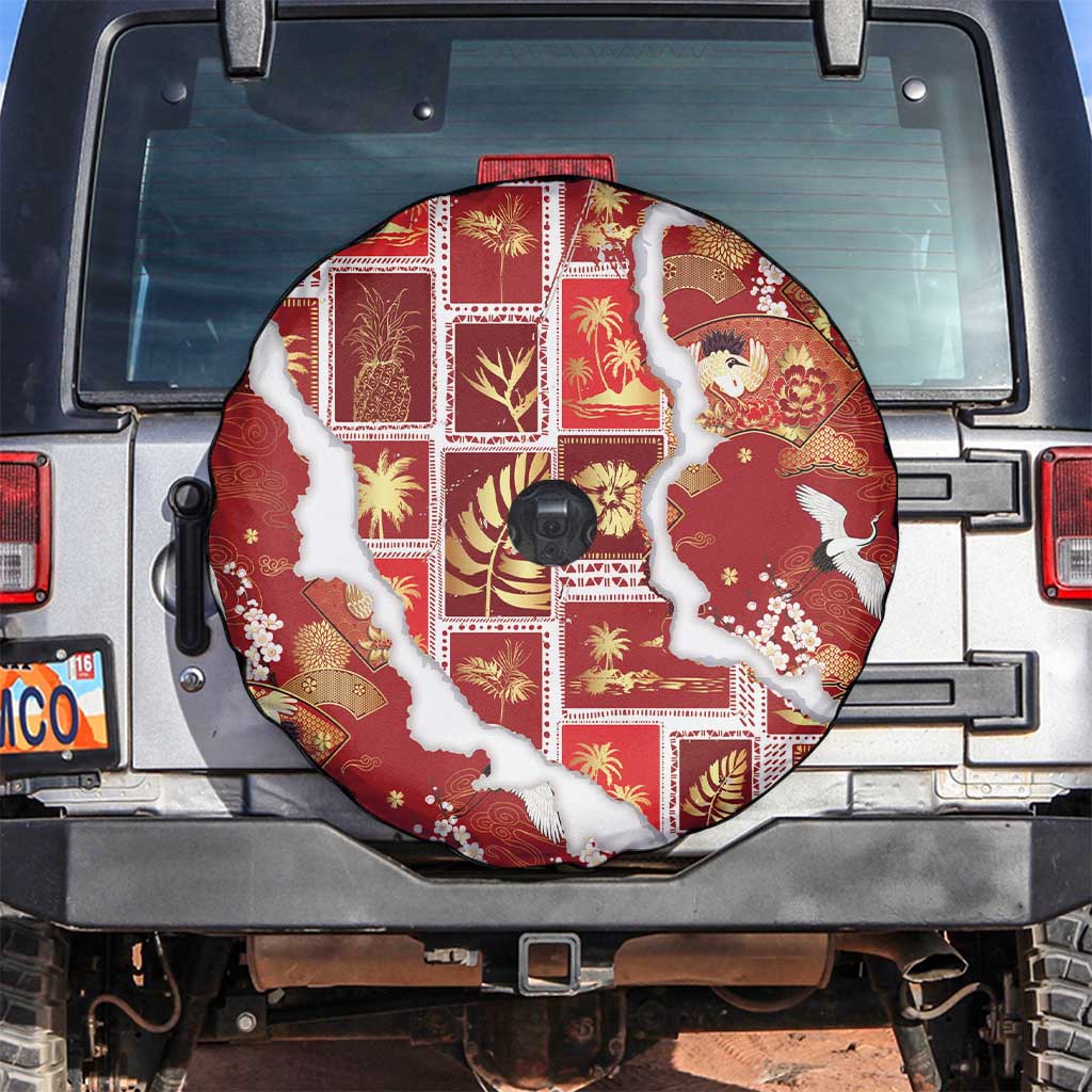 Hawaii Japanese Culture Red Spare Tire Cover Spring Cranes Aloha Pattern LT01 Red - Polynesian Pride