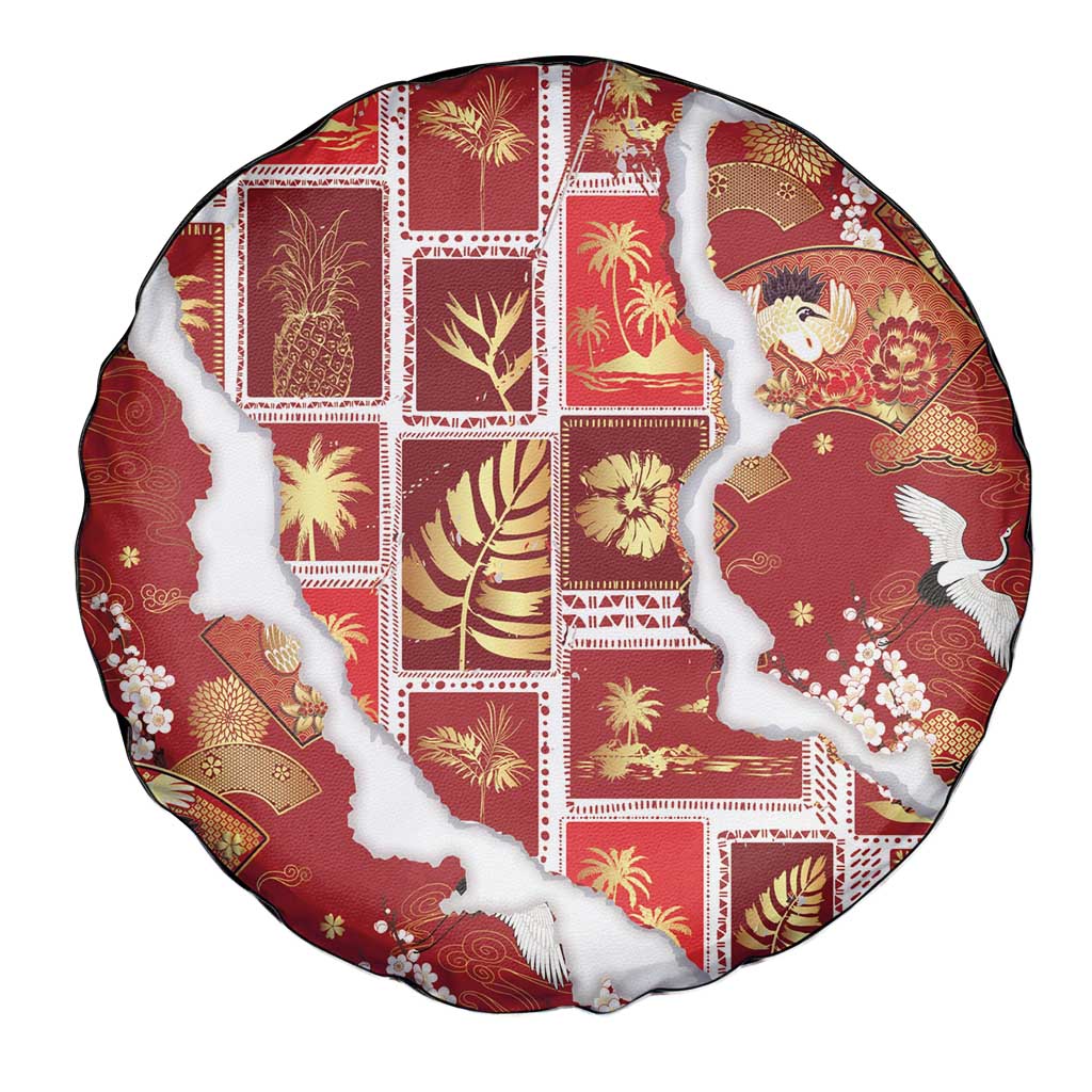 Hawaii Japanese Culture Red Spare Tire Cover Spring Cranes Aloha Pattern LT01 - Polynesian Pride
