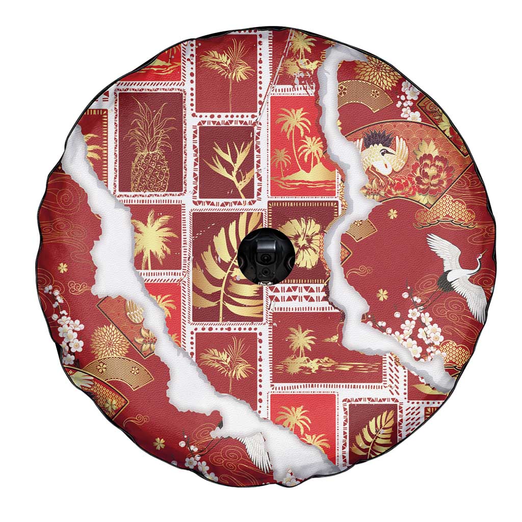 Hawaii Japanese Culture Red Spare Tire Cover Spring Cranes Aloha Pattern LT01 - Polynesian Pride