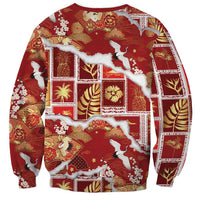 Hawaii Japanese Culture Red Sweatshirt Spring Cranes Aloha Pattern LT01 - Polynesian Pride
