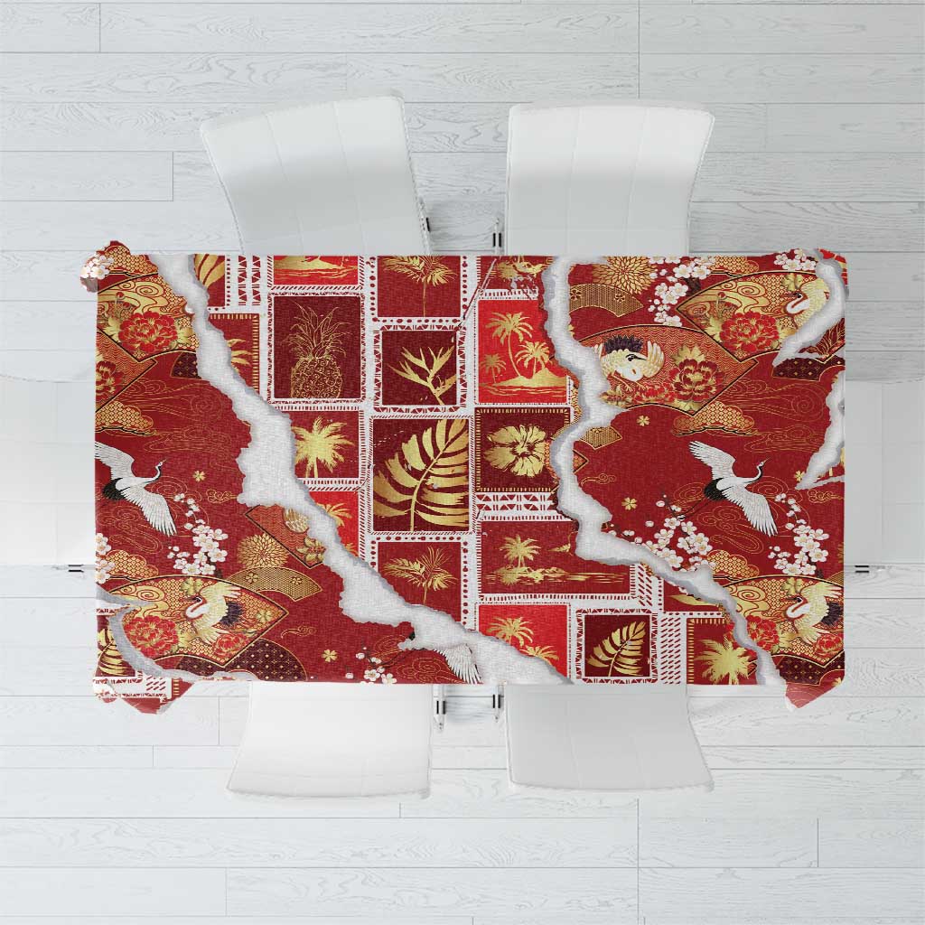 Hawaii Japanese Culture Red Tablecloth Spring Cranes Aloha Pattern LT01 Red - Polynesian Pride