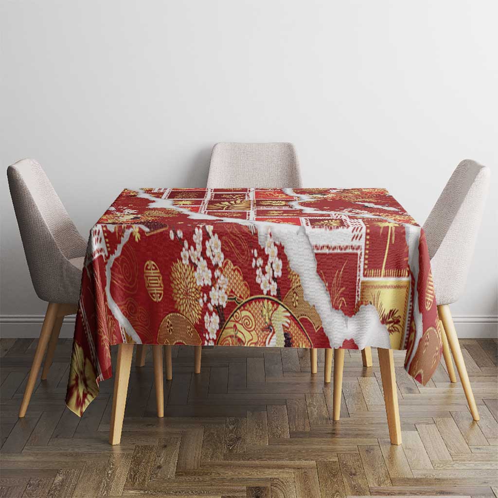 Hawaii Japanese Culture Red Tablecloth Spring Cranes Aloha Pattern LT01 - Polynesian Pride