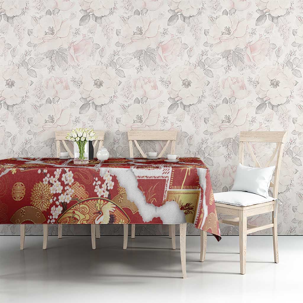 Hawaii Japanese Culture Red Tablecloth Spring Cranes Aloha Pattern LT01 - Polynesian Pride