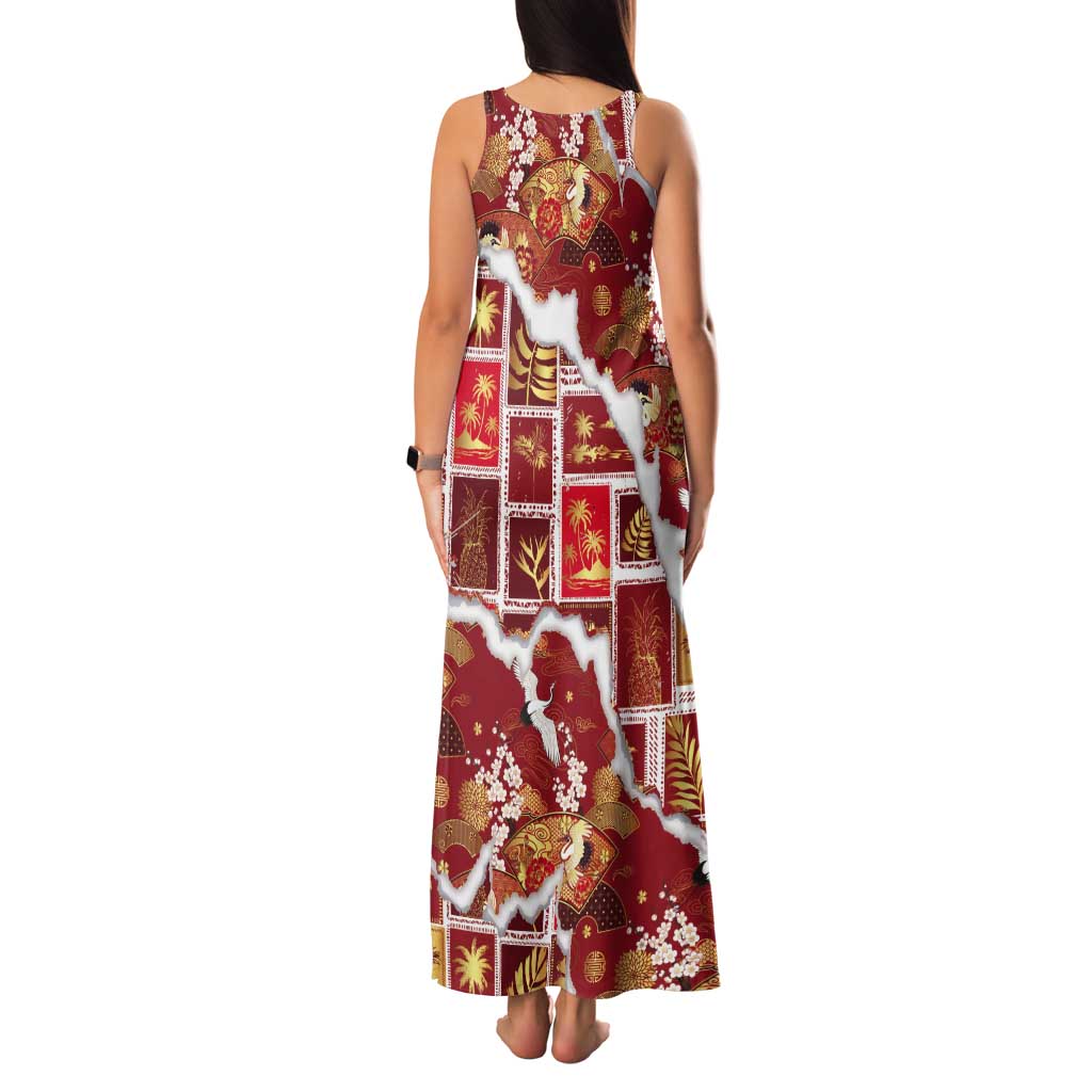 Hawaii Japanese Culture Red Tank Maxi Dress Spring Cranes Aloha Pattern LT01 - Polynesian Pride