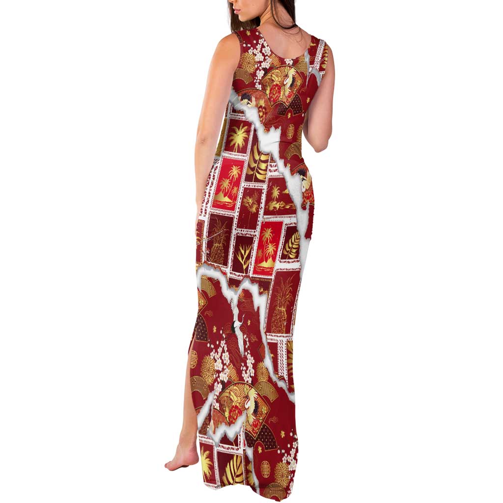 Hawaii Japanese Culture Red Tank Maxi Dress Spring Cranes Aloha Pattern LT01 - Polynesian Pride