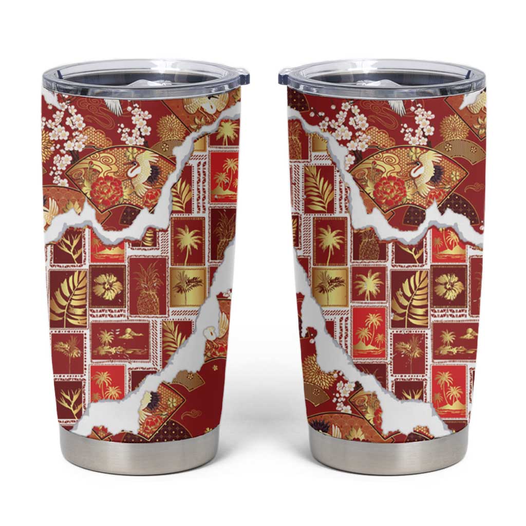 Hawaii Japanese Culture Red Tumbler Cup Spring Cranes Aloha Pattern LT01 Red - Polynesian Pride
