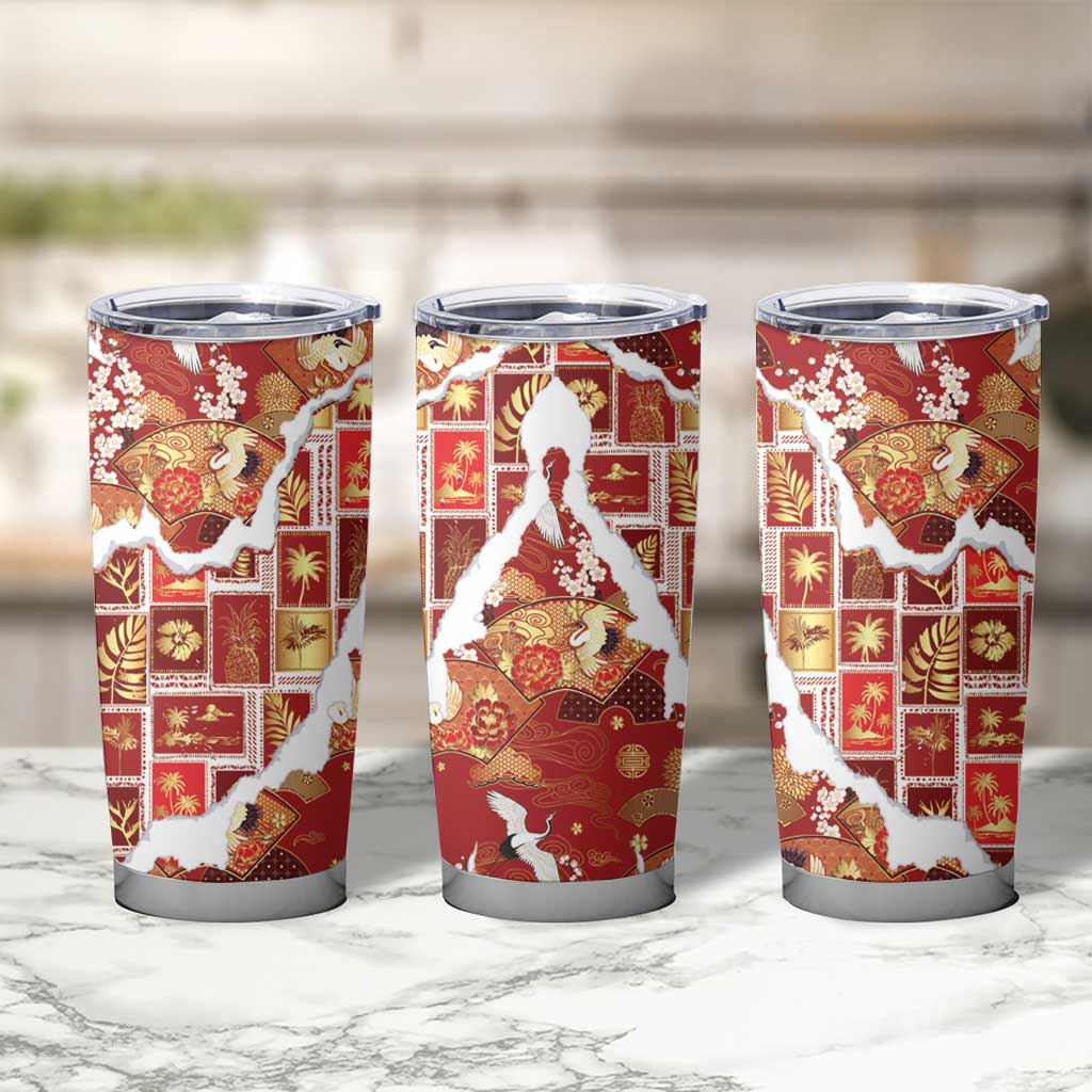 Hawaii Japanese Culture Red Tumbler Cup Spring Cranes Aloha Pattern LT01 - Polynesian Pride
